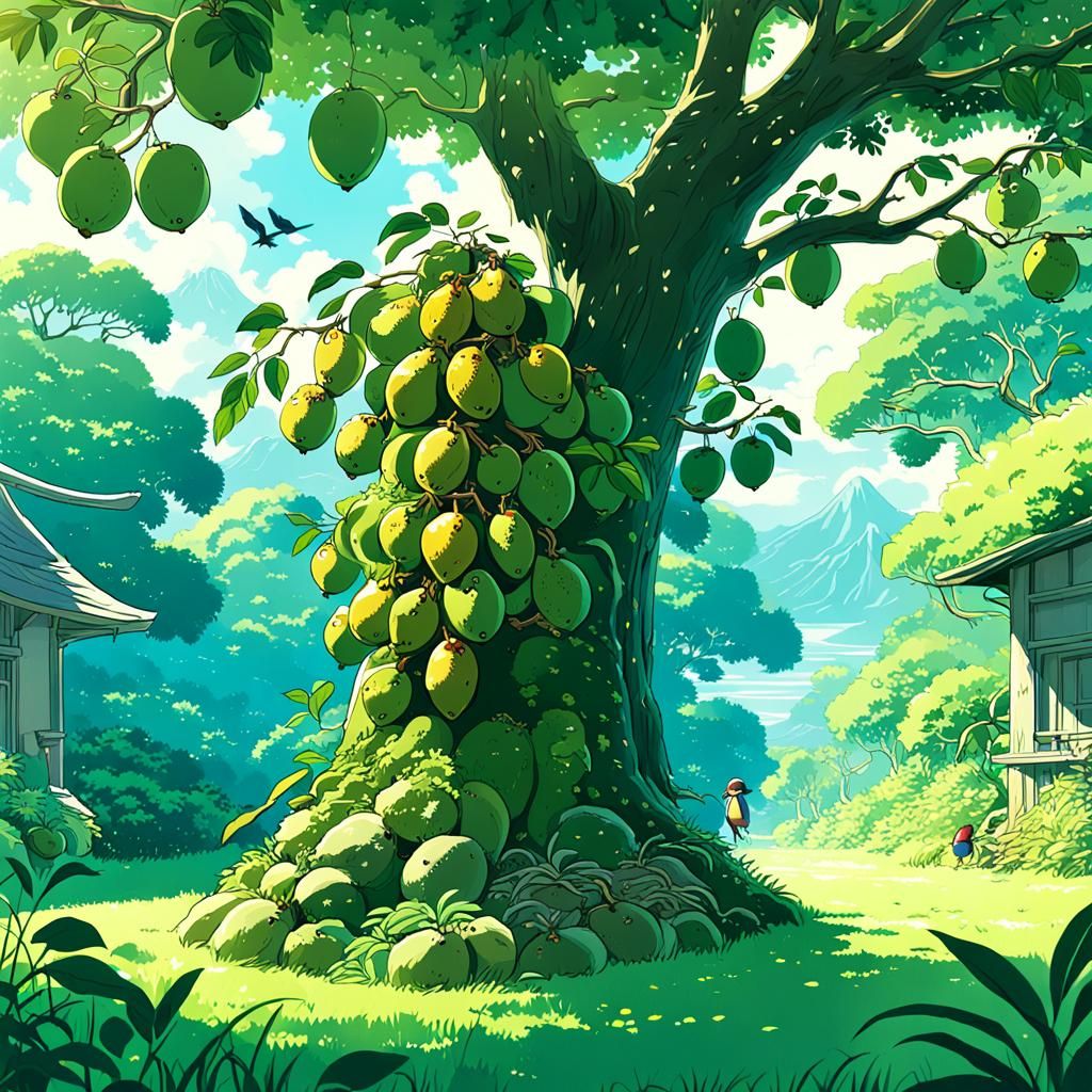 Kiwifruit Birds in Studio Ghibli Anime Style