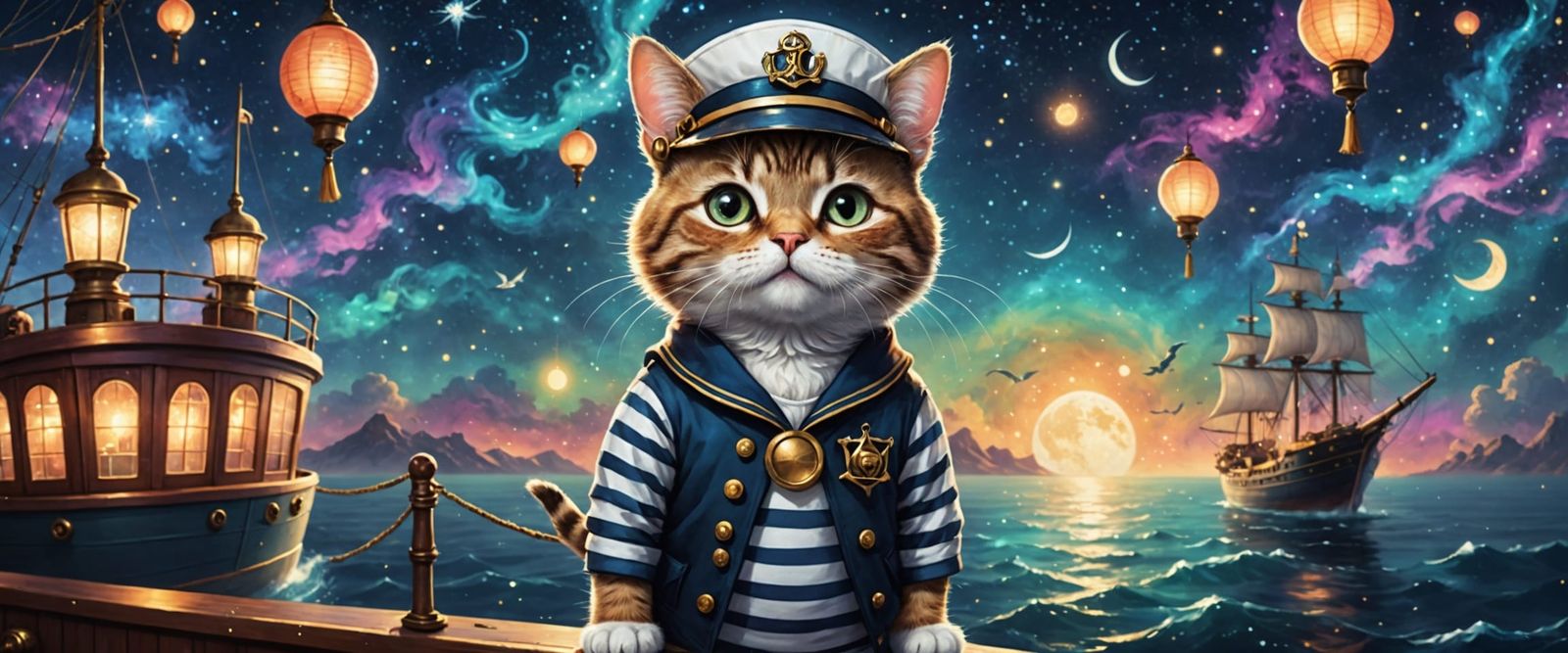 Sailor Cat Embarks on Starry Sea Voyage