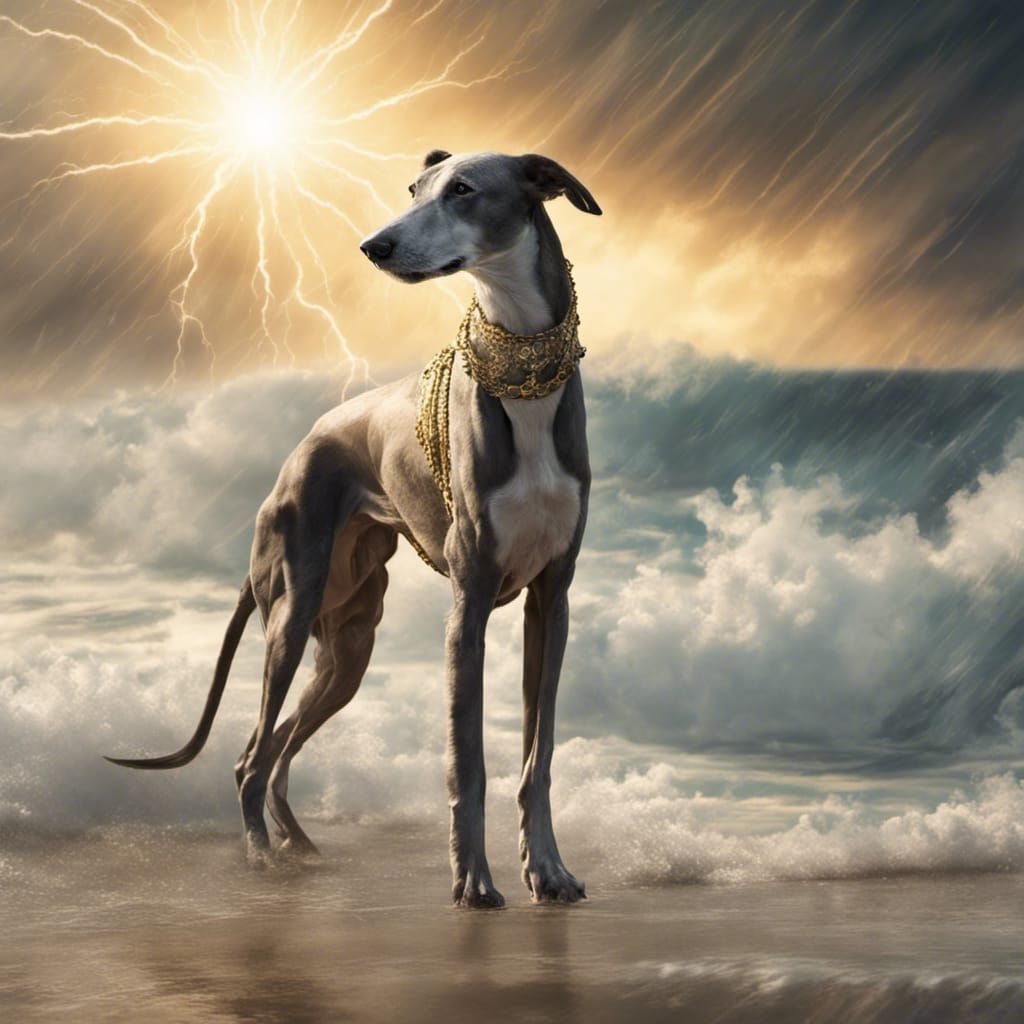 Galgo Angel Deity on Beach in Digital Matte Painting