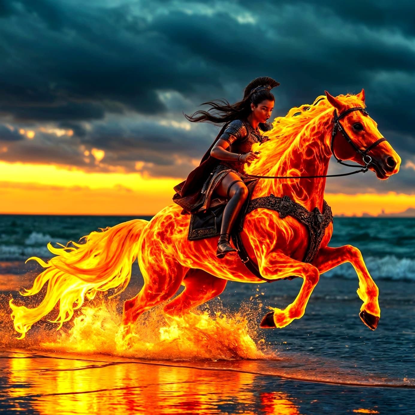 Fiery Horse and Roman Warrior at Twilight
