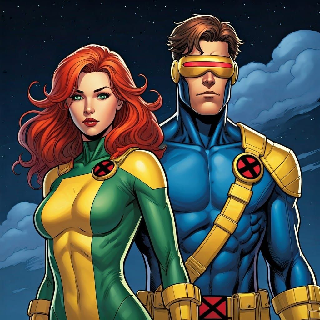 Jean Grey and Cyclops in Vibrant Comic Book Style