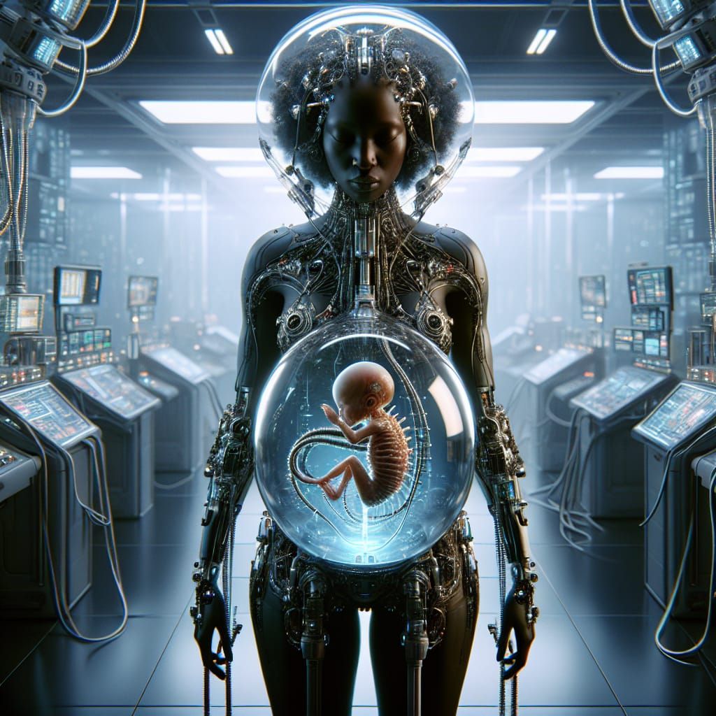 Hyperrealistic Sci-Fi Vision of a Future Mother's Cyborg Pre...