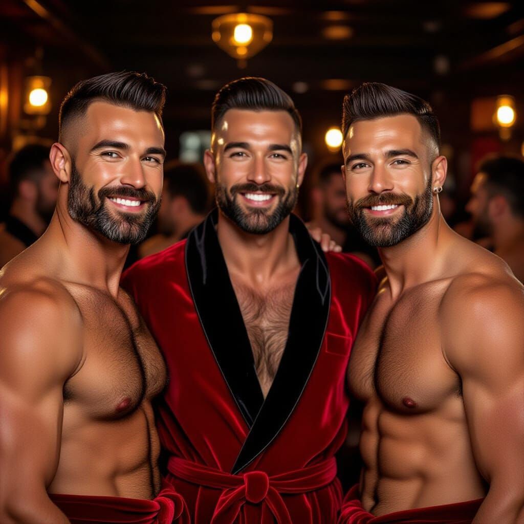 Elegant Men in Velvet Bathrobes in a Pub