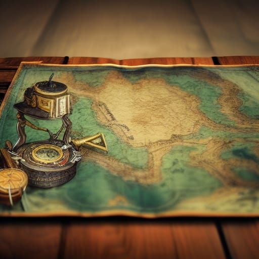 Detailed Treasure Map Still Life, Matte Painting