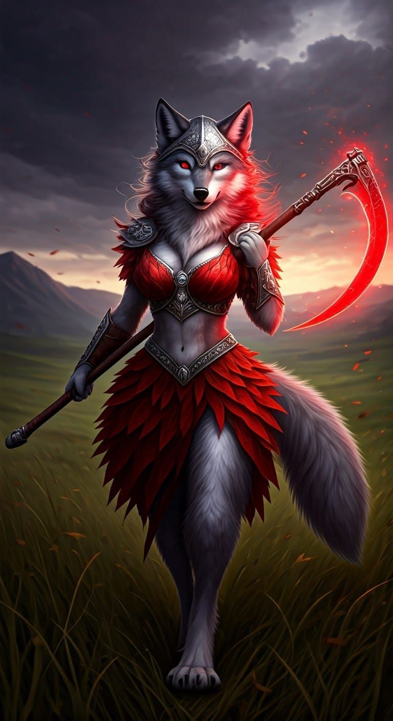 Ethereal Gray Wolf Valkyrie in Stunning Furry Art