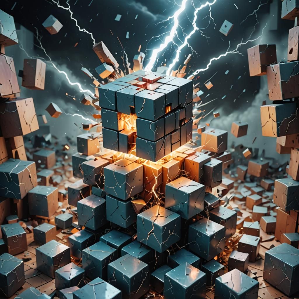 Surreal Cubist Dreamscape with Lightning in 8K