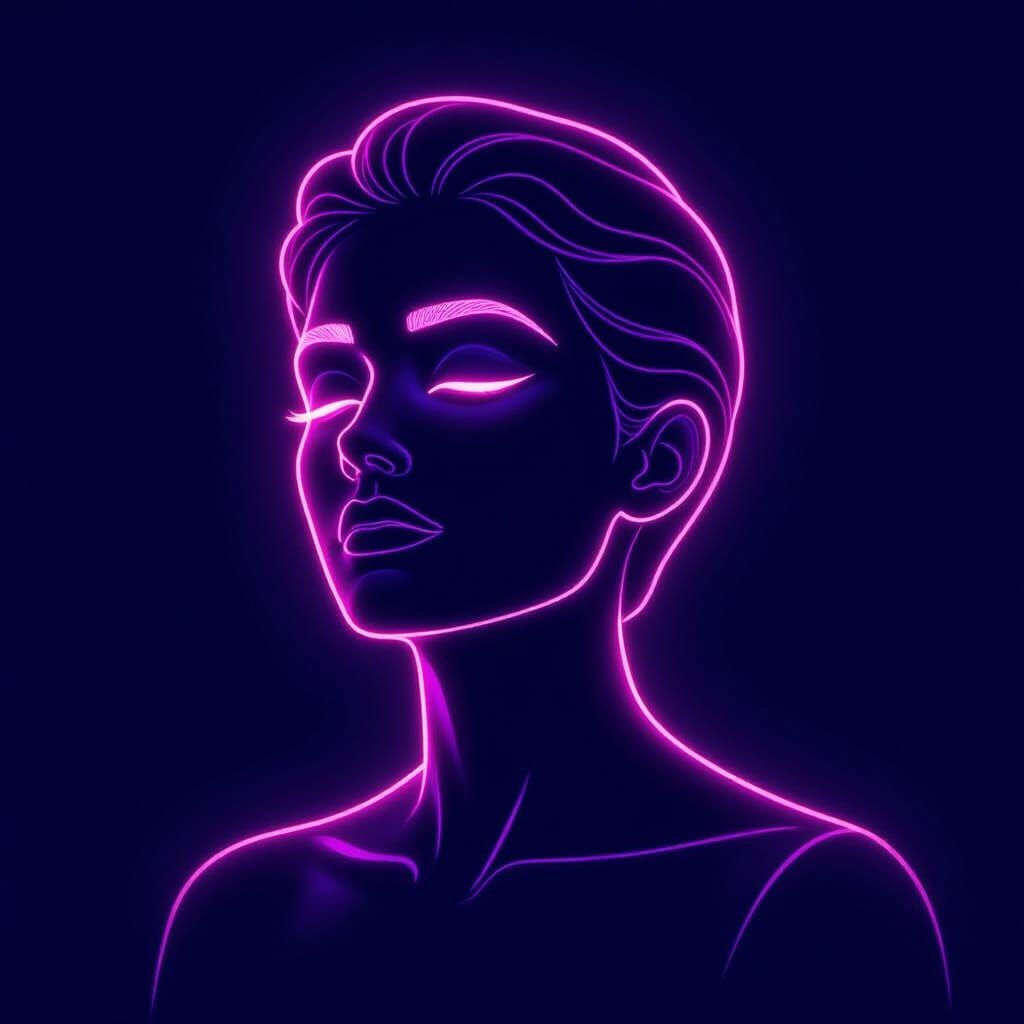 Vibrant Pink Neon Bust in Dark Void