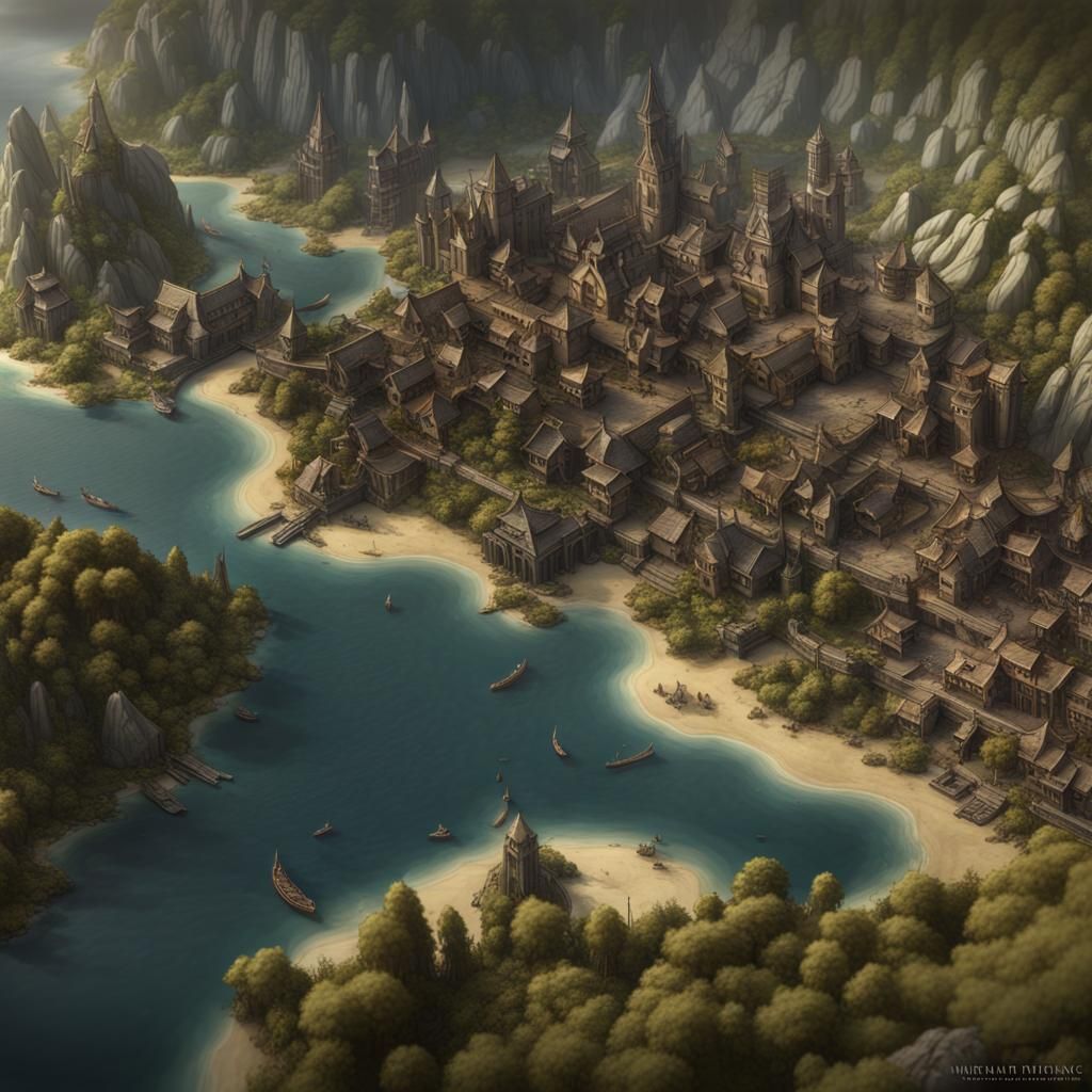 Fantasy Map of Woodland Realms in Matte Painting