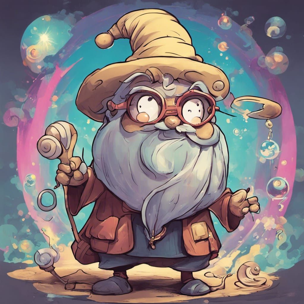 Snail Wizard in 1930s Rubber Hose Anime Style