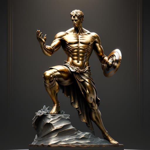 Hyper-Realistic Bronze Statue in Contrapposto Stance