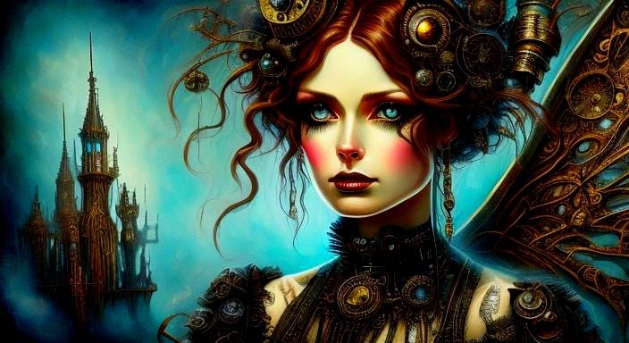 Victorian Steampunk Angel Portrait in Full Color