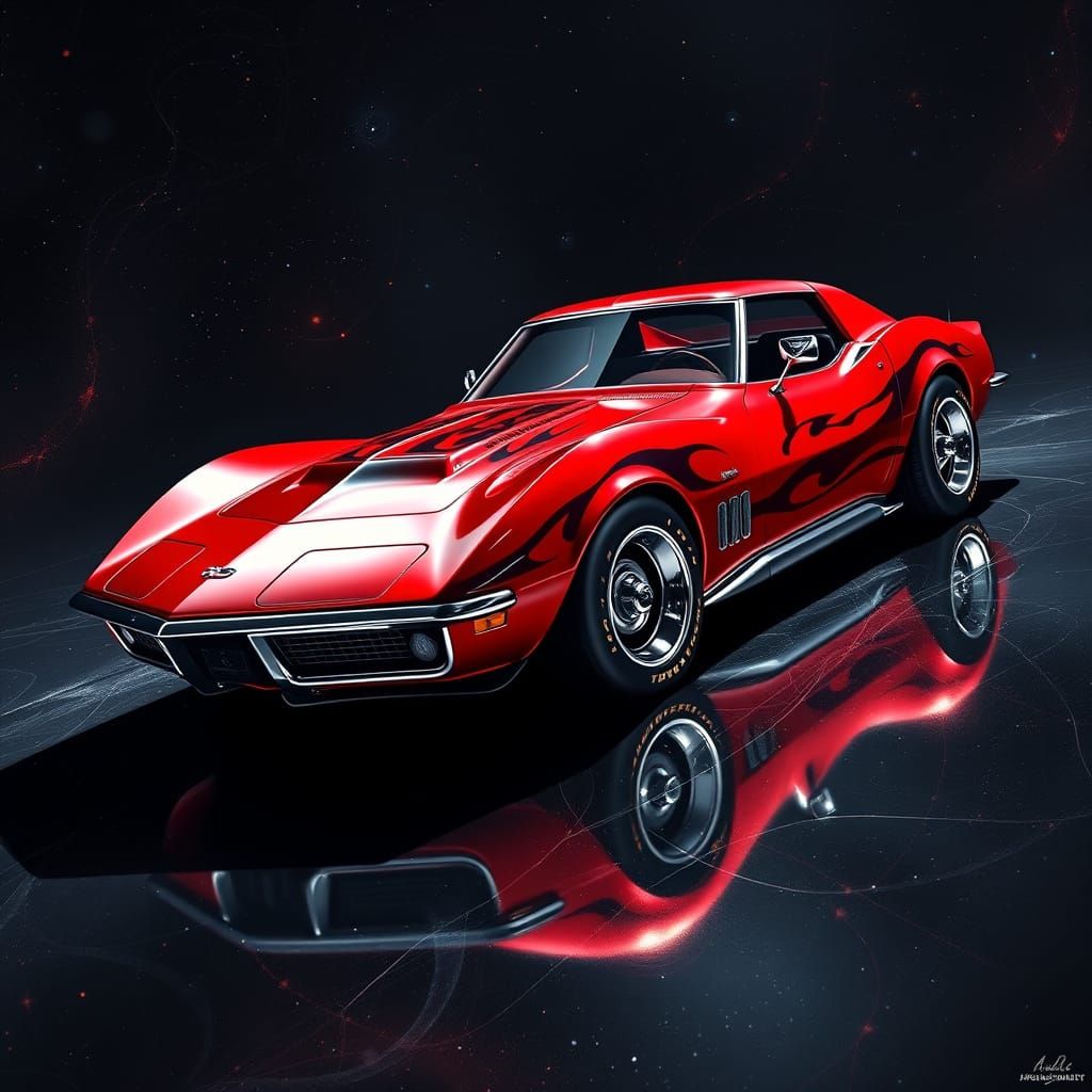Ethereal Corvette Stingray in Cosmic Holographic Illusion