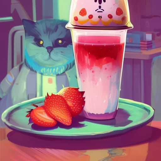 Kawaii Strawberry Juice in Cat Cafe