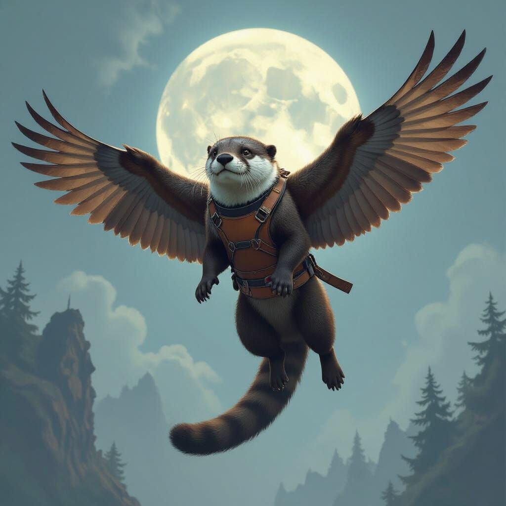 Majestic Otter-Tiger-Owl Hybrid Soaring