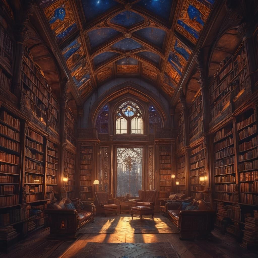 Fantasy Library Concept Art in Golden Light