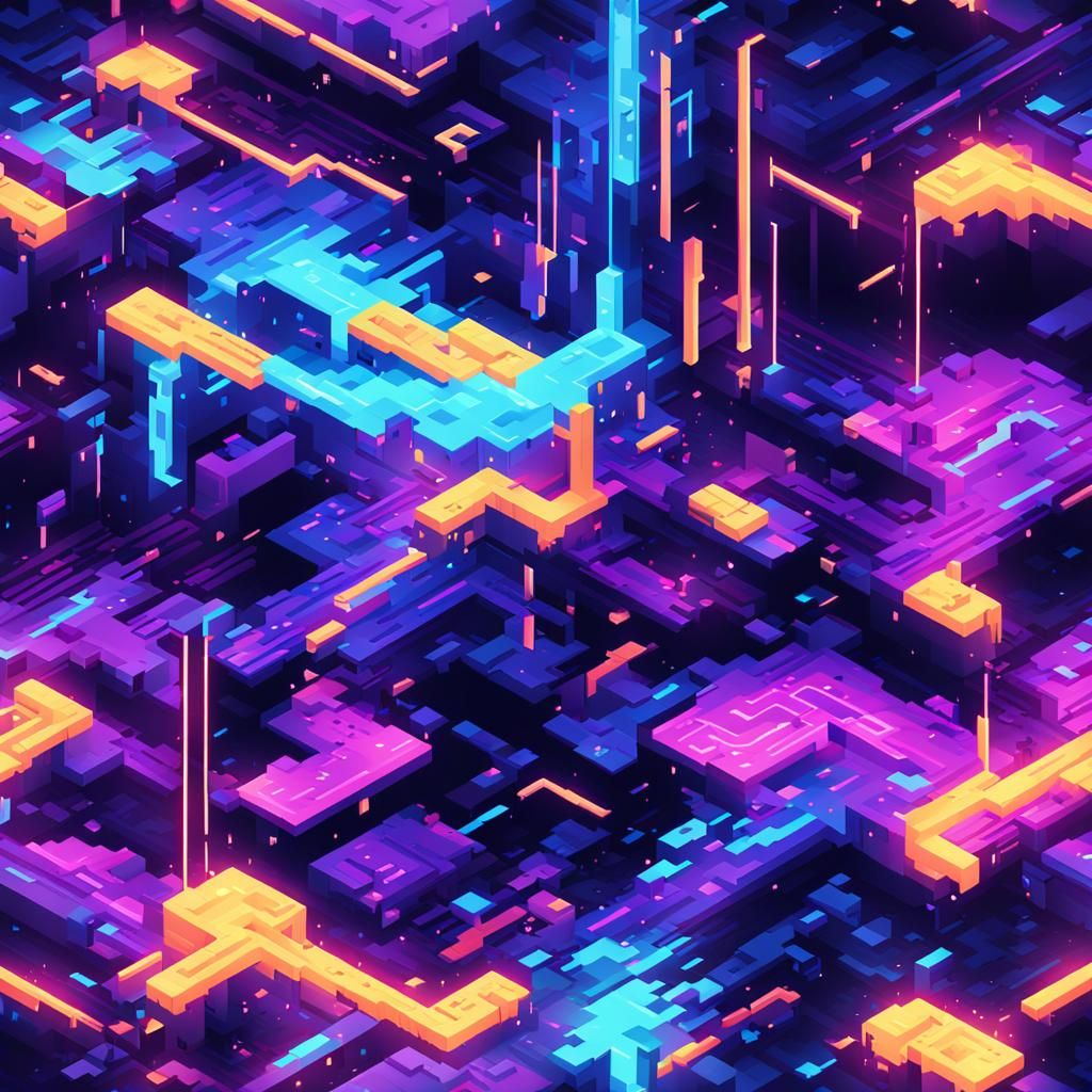 Swirling Neon Energy in 8-Bit Pixel Art