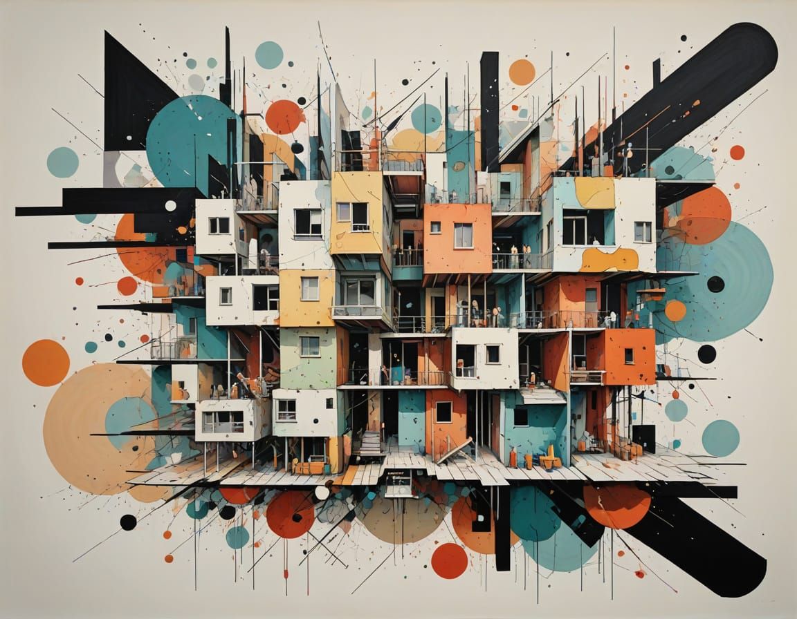 Abstract Geometric Art in Warm and Cool Hues