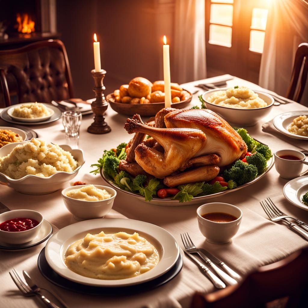 Thanksgiving Family Dinner in Golden Sunlight