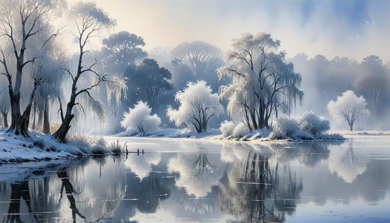Winter Wonderland in Soft Pastels, A Frozen Landscape of Ser...