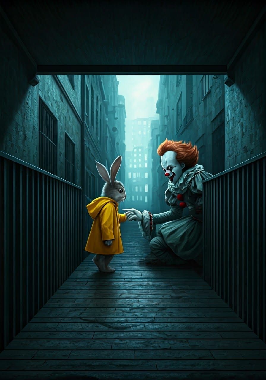 Heroic Rabbit Saves Boy from Pennywise in Storm Drain