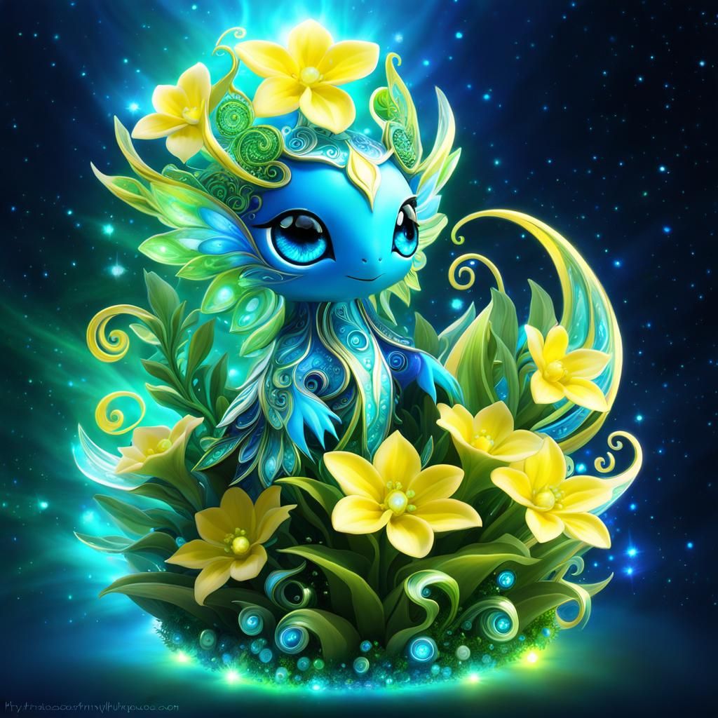 Magical Flower Creature in Watercolor Style