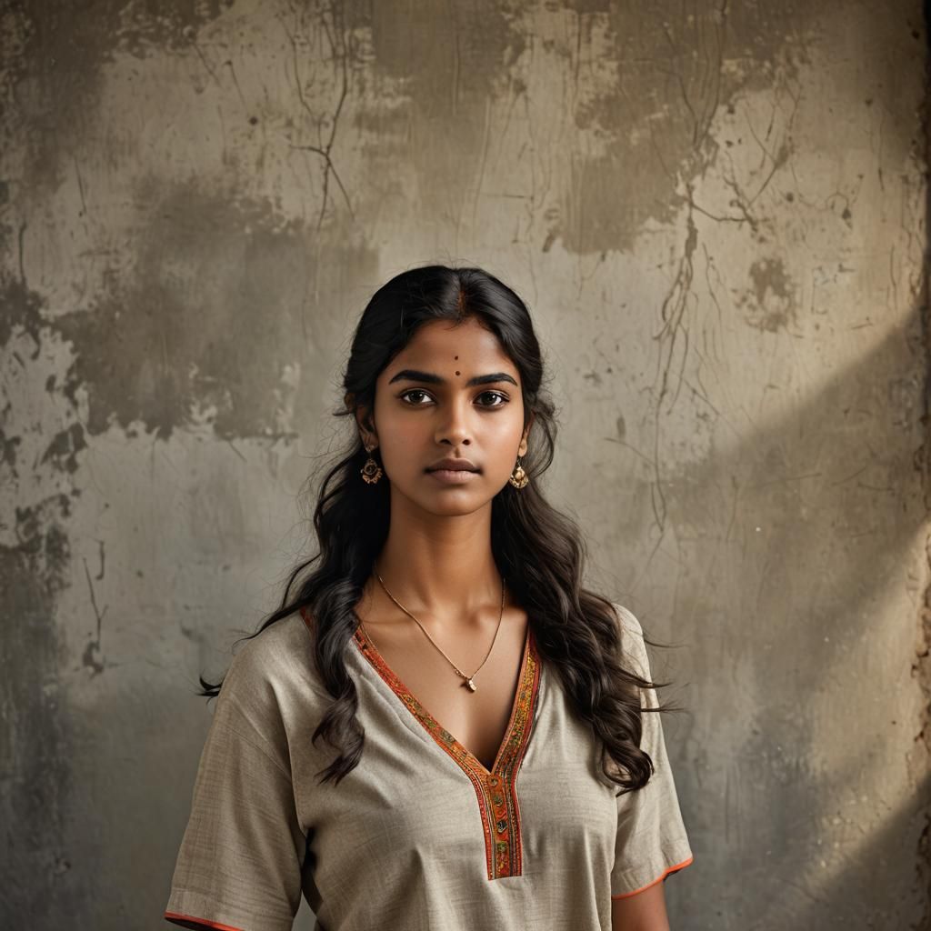 Professional Portrait of Indian Teen in V-Neck Top