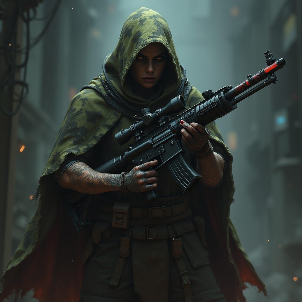 Androgynous Necromunda Sniper with Laser Rifle