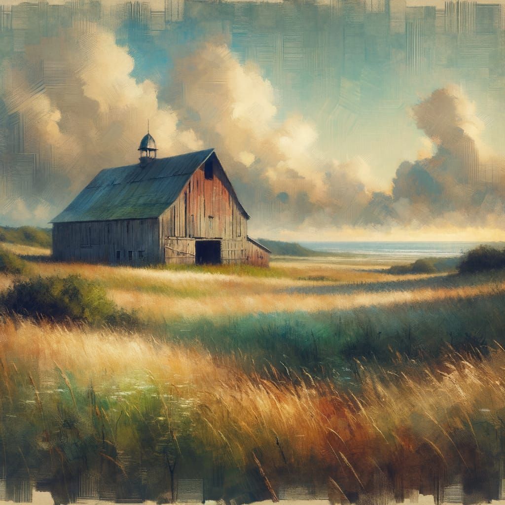 Secluded Barn Landscape in Impressionist Style