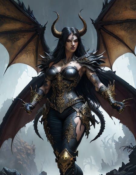 Regal Woman Dominates Dark Fantasy Realm in Cyberpunk Style