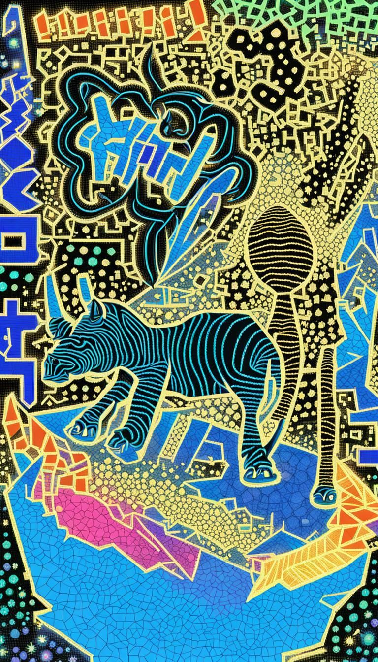 Neon Fractal Rhino Greets Coded Alphabet
