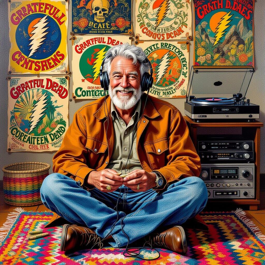 Nostalgic Music Lover Surrounded by Grateful Dead Posters