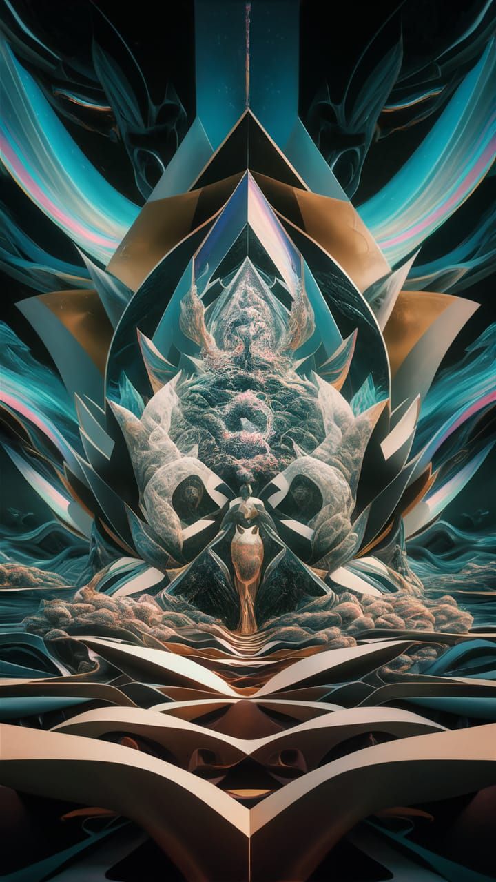 Surreal Celestial Figure in Prismatic Landscape