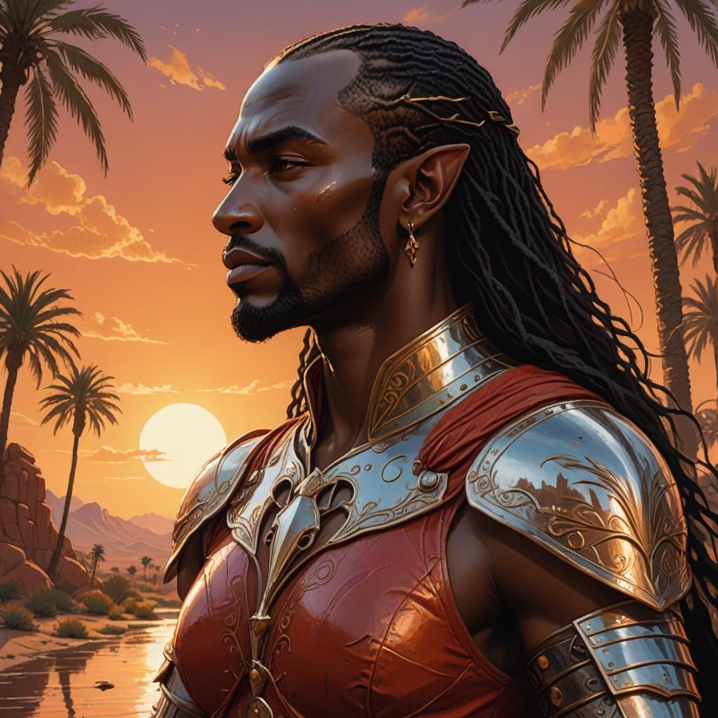 Sensual Elf Goddess in Desert Oasis