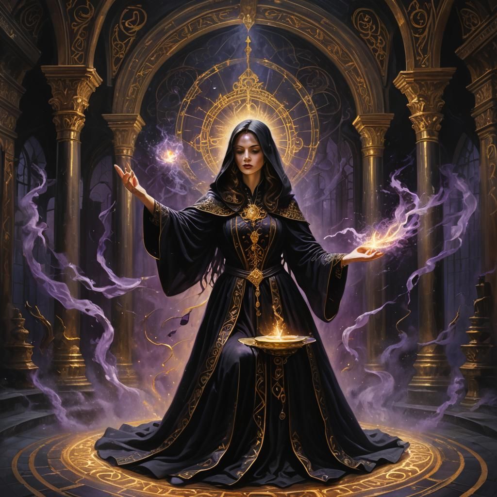 Archmagi Casting Spell in Mystical Chamber