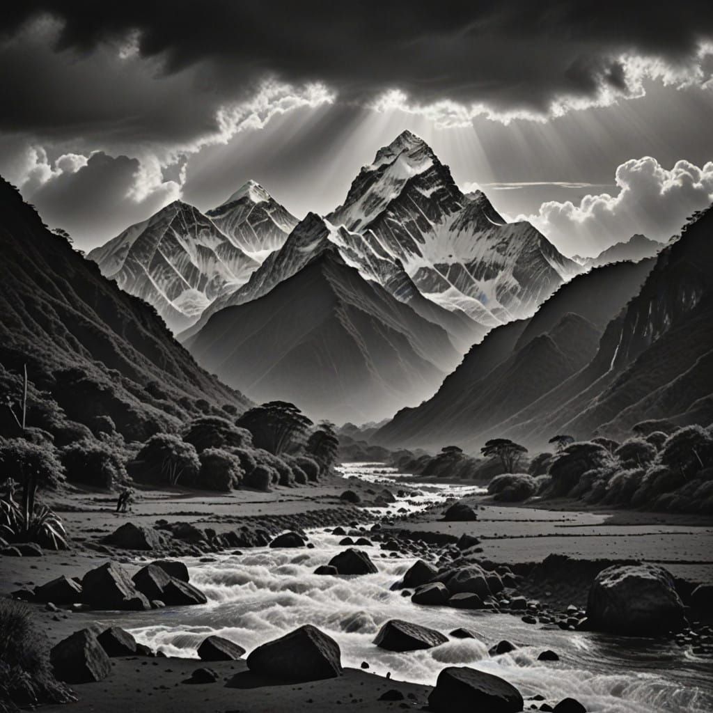 Majestic Black and White Landscape of Mount Everest