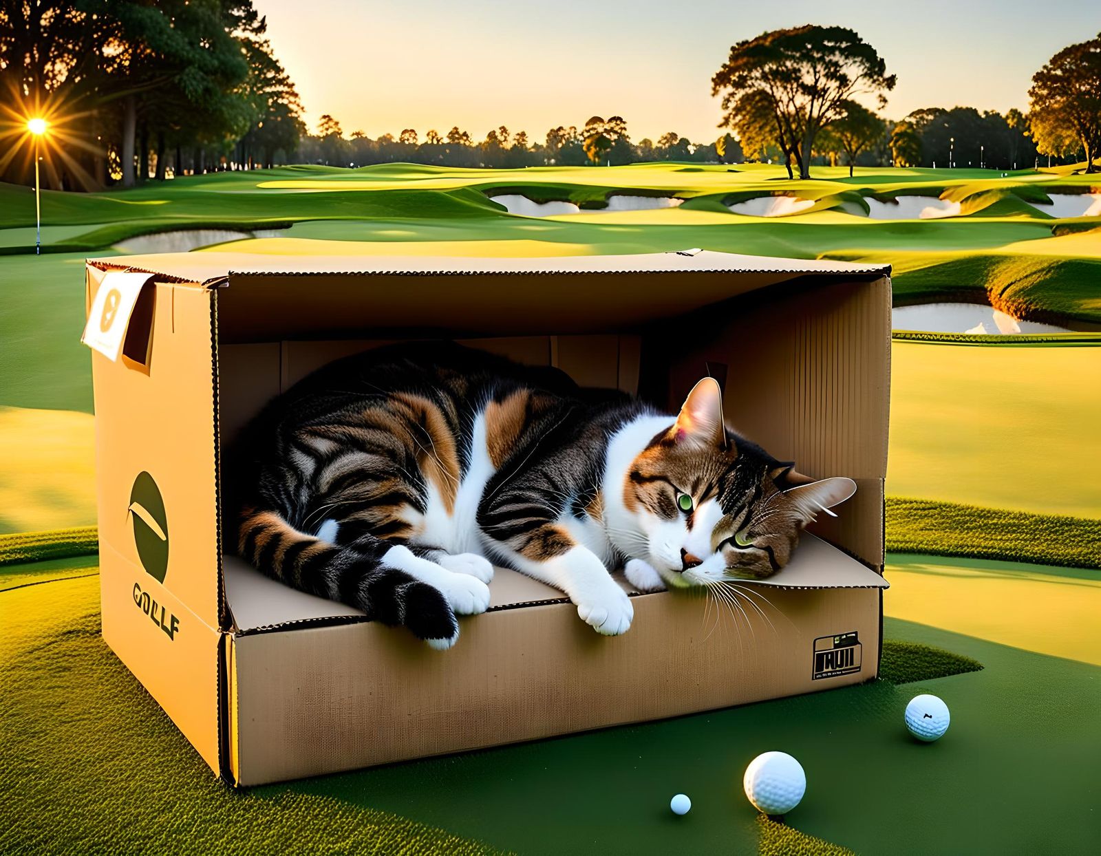 Cat Nap on the Green: Golden Hour Scene