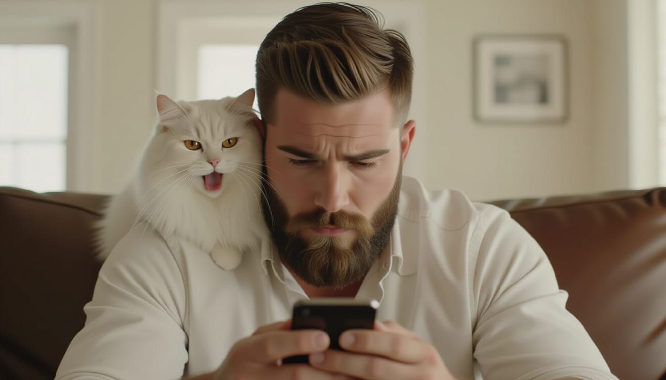 Kitten Napping on Dad's Head: Hyperrealistic Photo