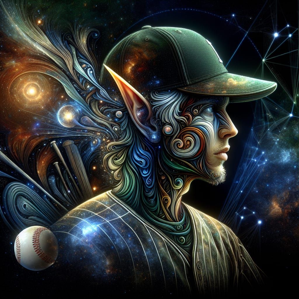 Elven Baseball Player in Interplanetary Cosmic Setting