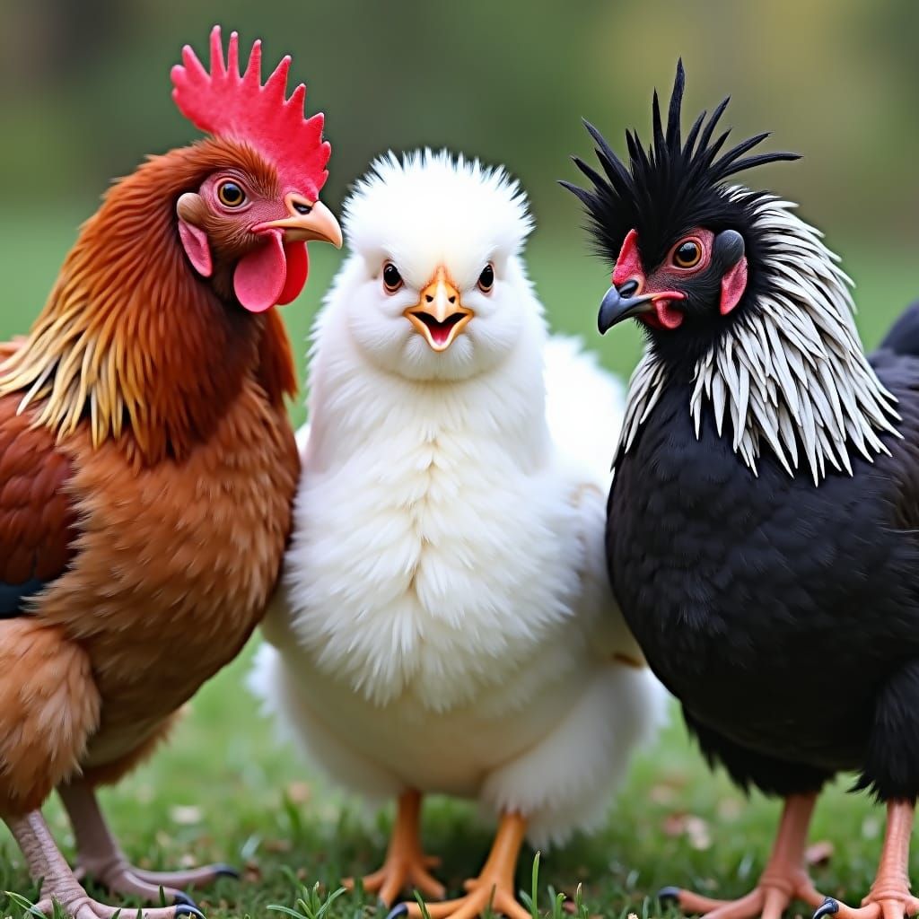 Three Fluffy Chickens: A Study in Feather Patterns