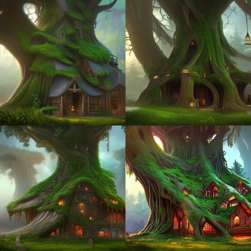 Village in a Great Tree: Fantasy Concept Art