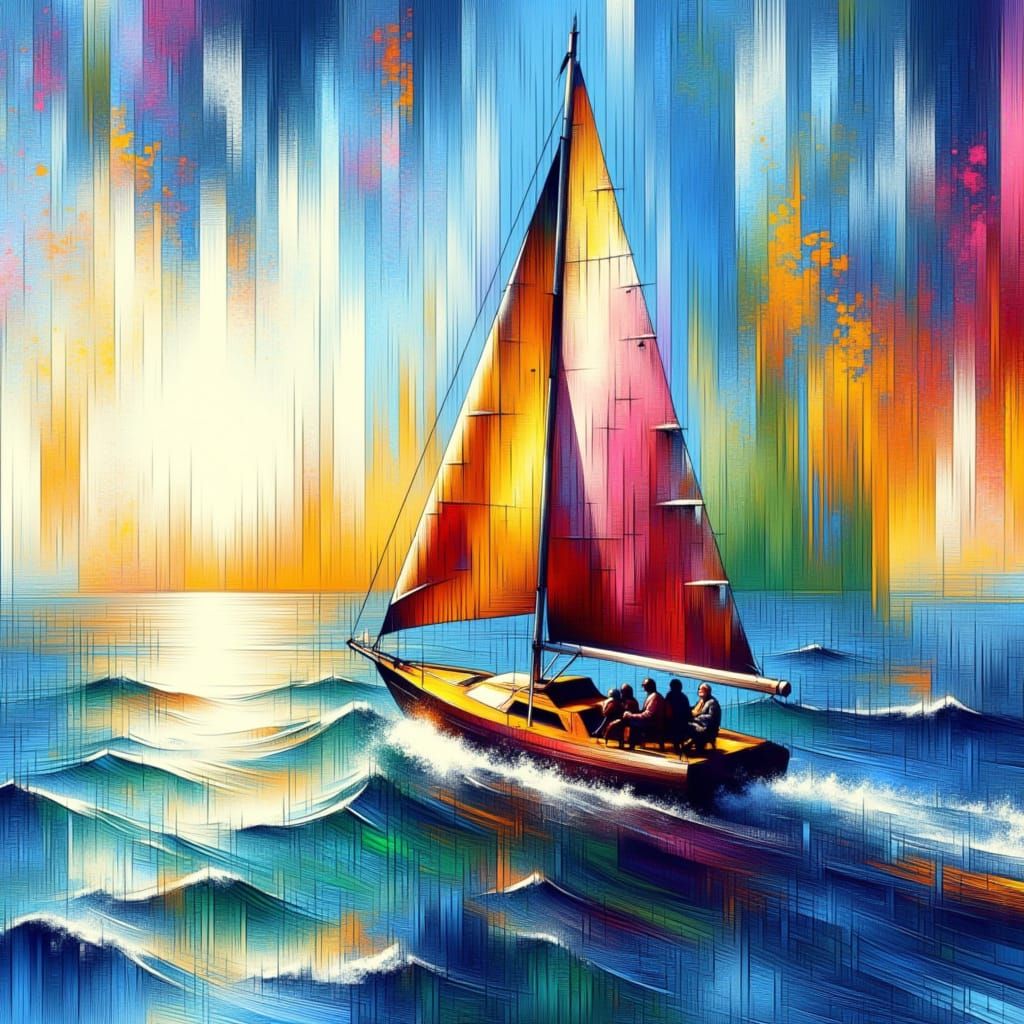 Sailboat on Serene Waters in Abstract Style