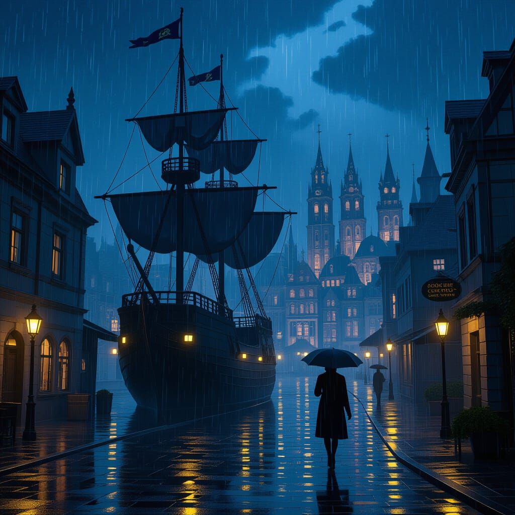 Beautiful Rainy Night: Dark Fantasy Concept Art