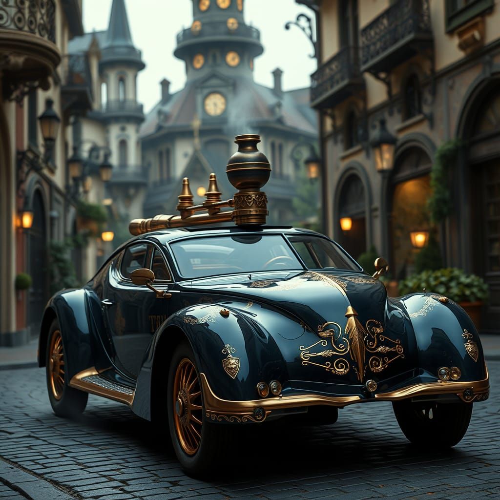 Steampunk Car Cruises Art Nouveau Village