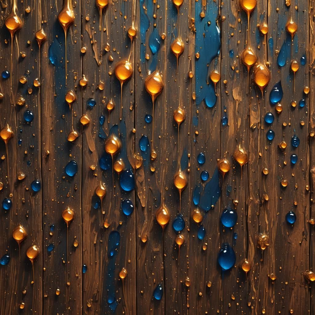 Golden Liquid Splashing on Wooden Wall: Digital Matte Painti...
