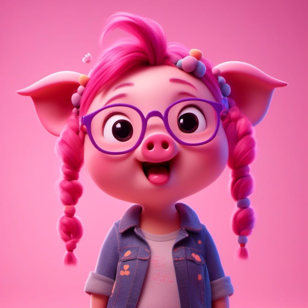 Pig with Pigtails: 3D Digital Art