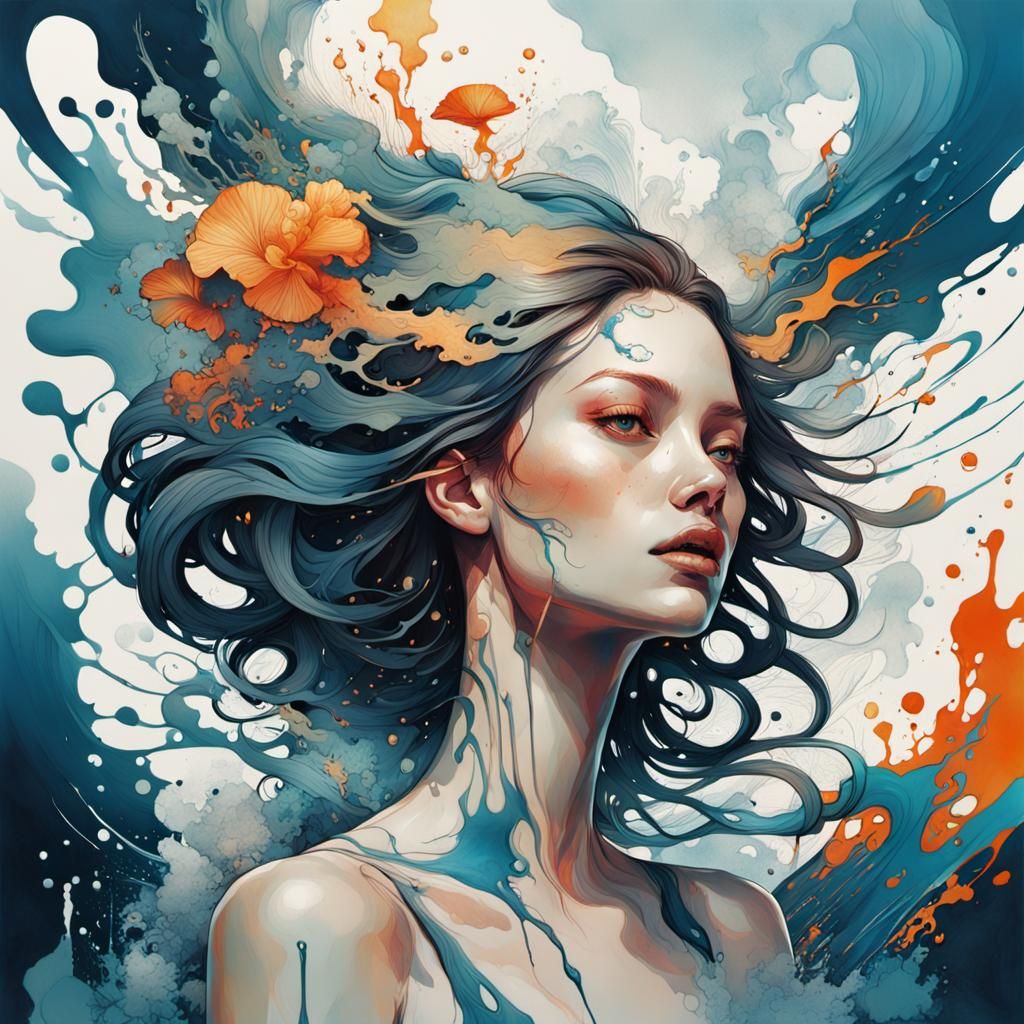 Abstract Woman Portrait in Splash Art Style