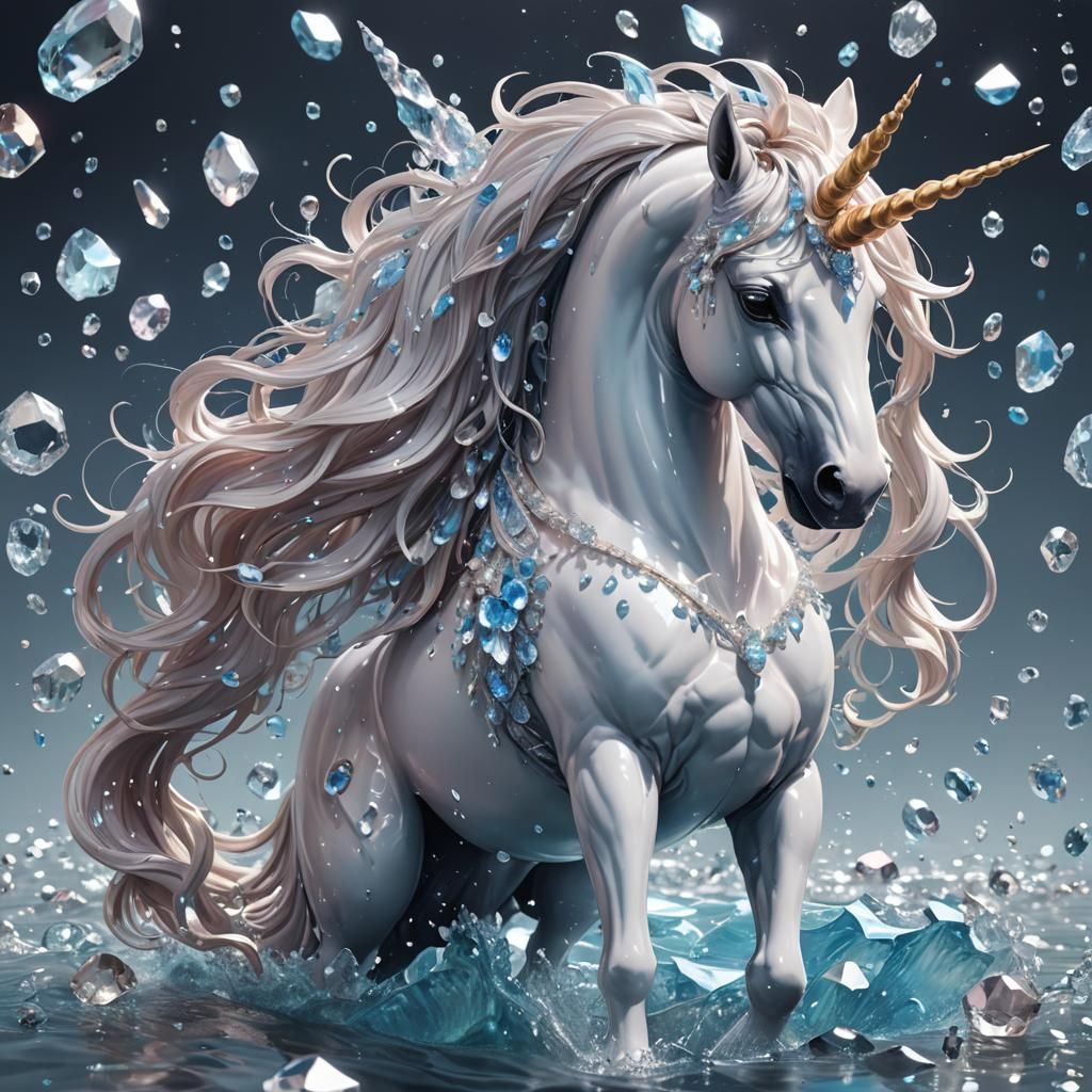 Crystalline Water Unicorn in Anime Style