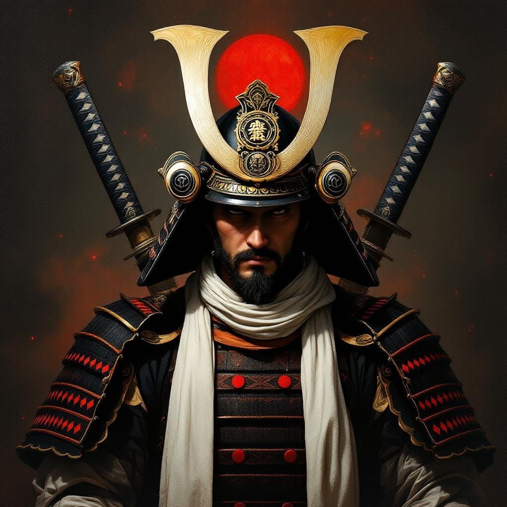 Samurai Warrior in Ornate Armor: Hyper-Realistic Painting