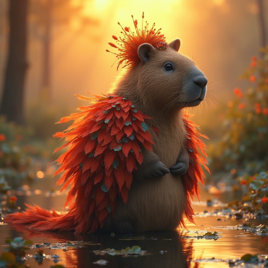Capybara in Flamenco Attire, Digital Painting
