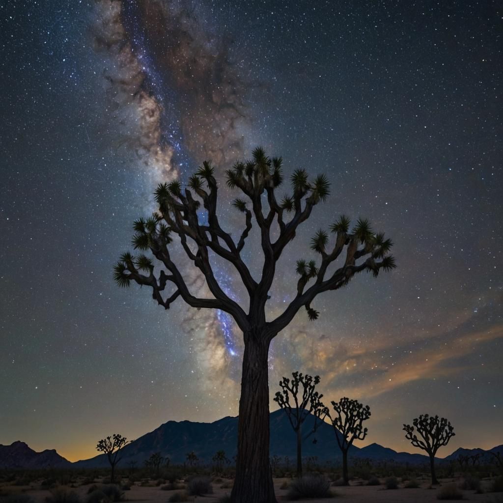 Joshua Tree Under Milky Way: Stylized Concept Art